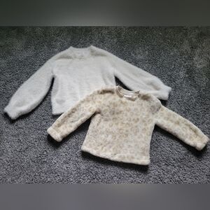 Cozy Kids' Fuzzy Sweater Set - White & Cream/Leopard Size 4/5T Bundle